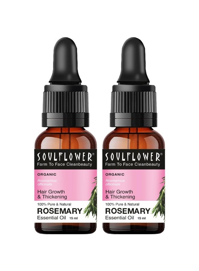 Soulflower Rosemary Essential Oil for Hair Growth, Nourishment, Thick & Strong Hair, Moisturising Skin | Clinically Tested & Ecocert Certified Organic 100% Pure, Natural| Pack of 2 15ml Each - Image 1